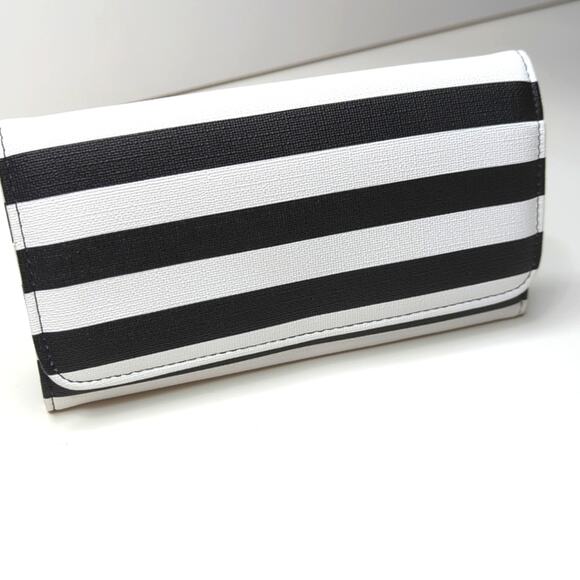 KUT FROM THE KLOTH Black White Striped Slimfold Wallet Vegan Leather NEW - Picture 2 of 8